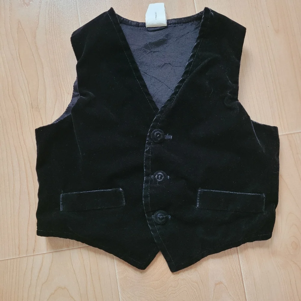 Vintage 1990s special occasion black velvet 2-piece suiting vest and dress pants - Picture 3 of 12